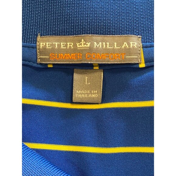 Peter Millar Summer Comfort Blue Yellow Striped Polo Shirt Short Sleeve Size L - Picture 4 of 5